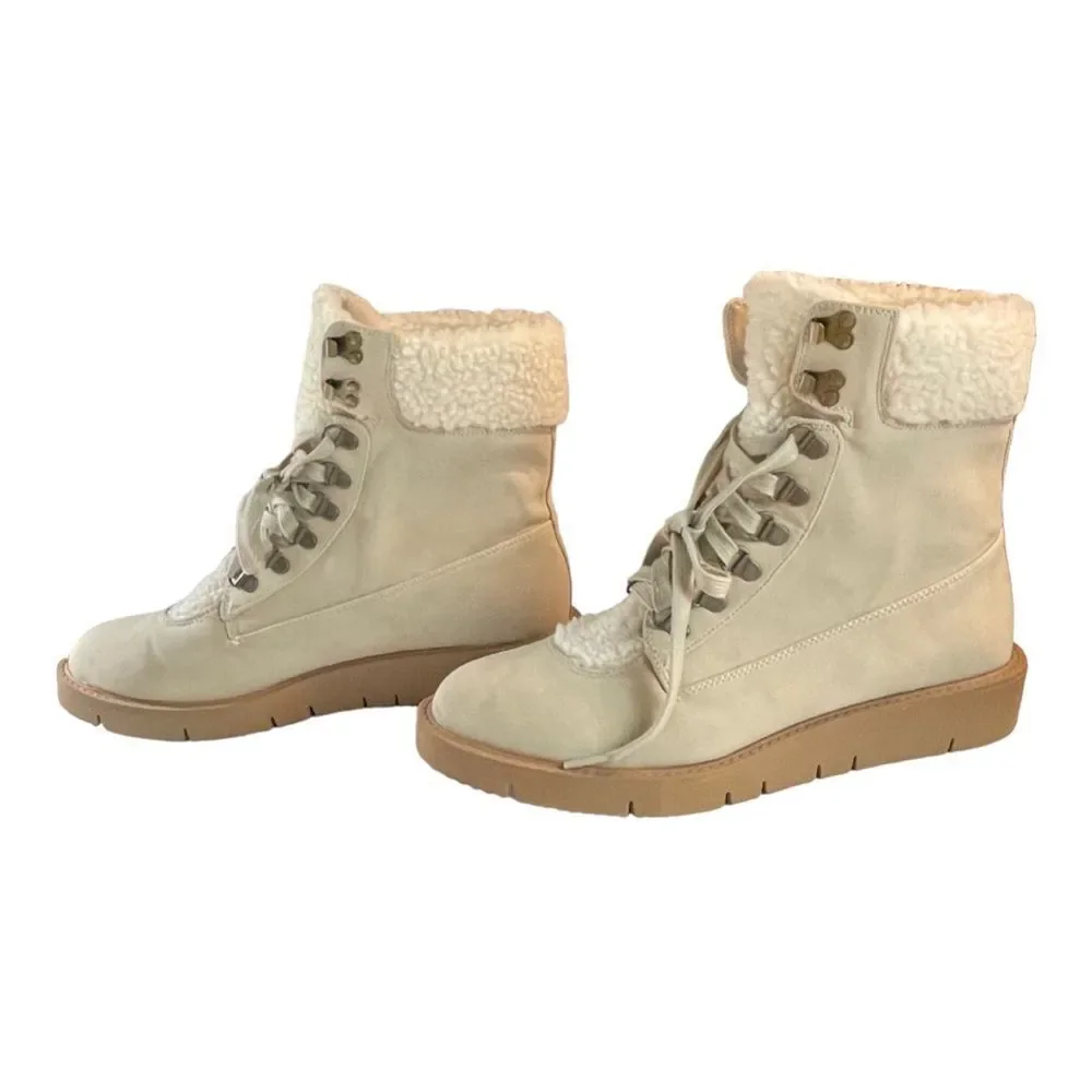 🔴 Just Fab Cerelia Shearling Cuff Lace Up Boot - Eggshell - Size 11